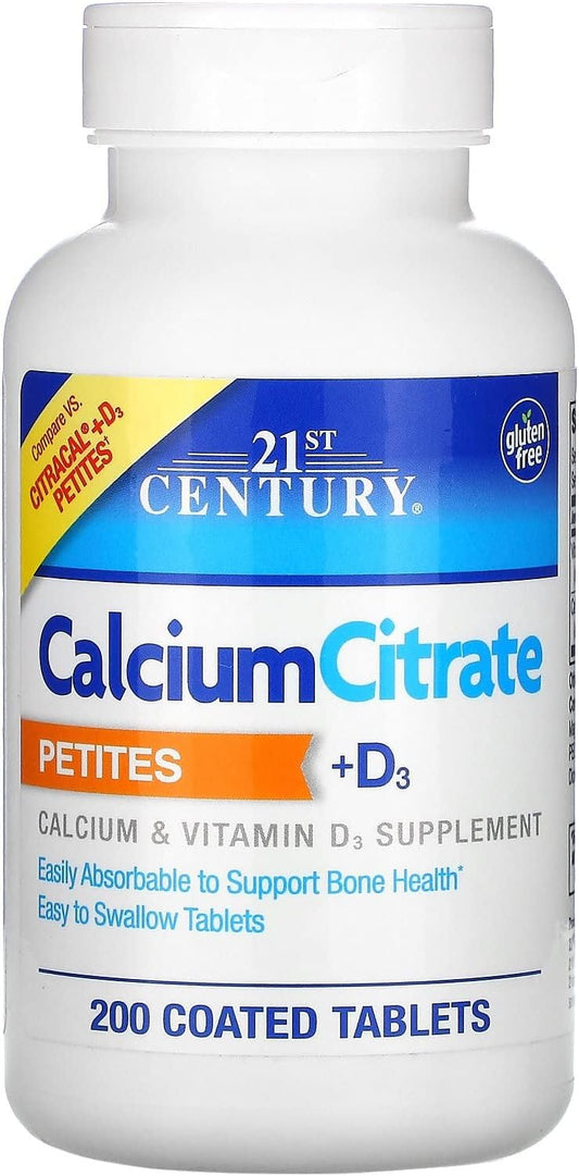 600 Coated Calcium Citrate Petites + D3 Tablets for Bone Health - Pack of 3