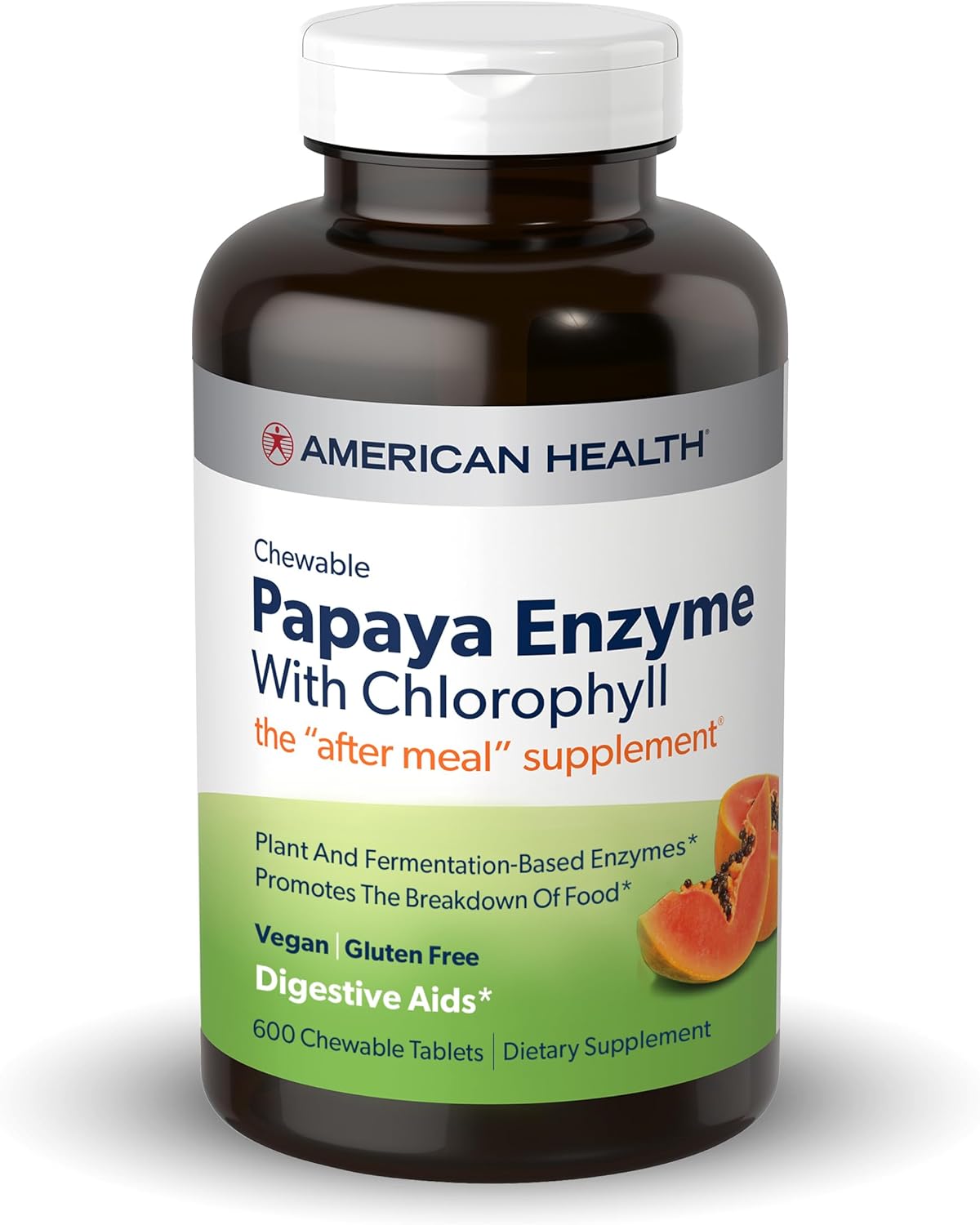 600 Count American Health Papaya Enzyme with Chlorophyll Chewable Tablets - Supports Digestion (200 Servings)