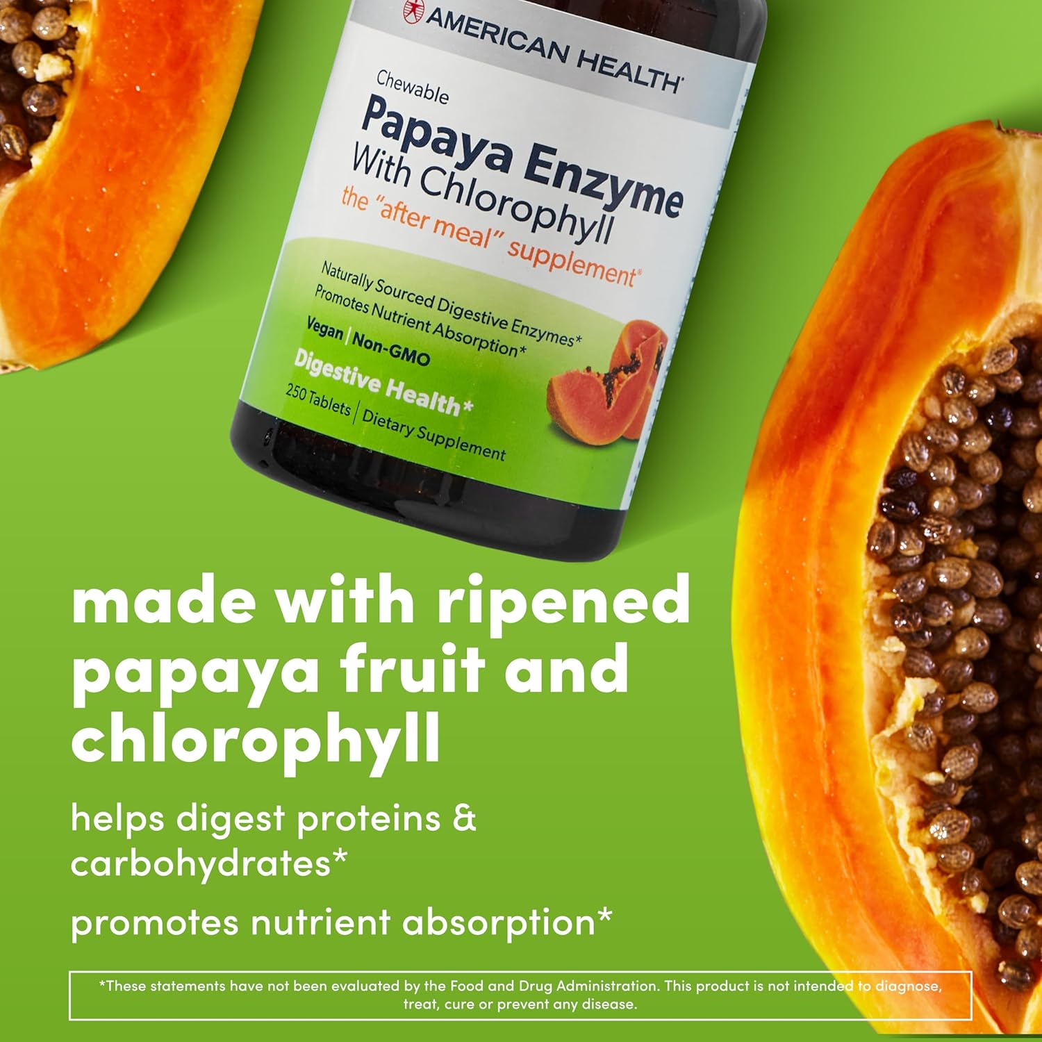 600 Count American Health Papaya Enzyme with Chlorophyll Chewable Tablets - Supports Digestion (200 Servings)