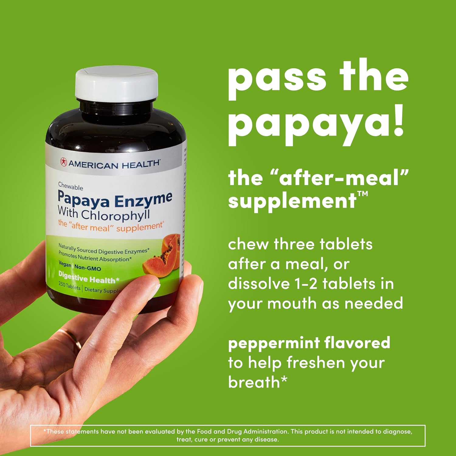 600 Count American Health Papaya Enzyme with Chlorophyll Chewable Tablets - Supports Digestion (200 Servings)