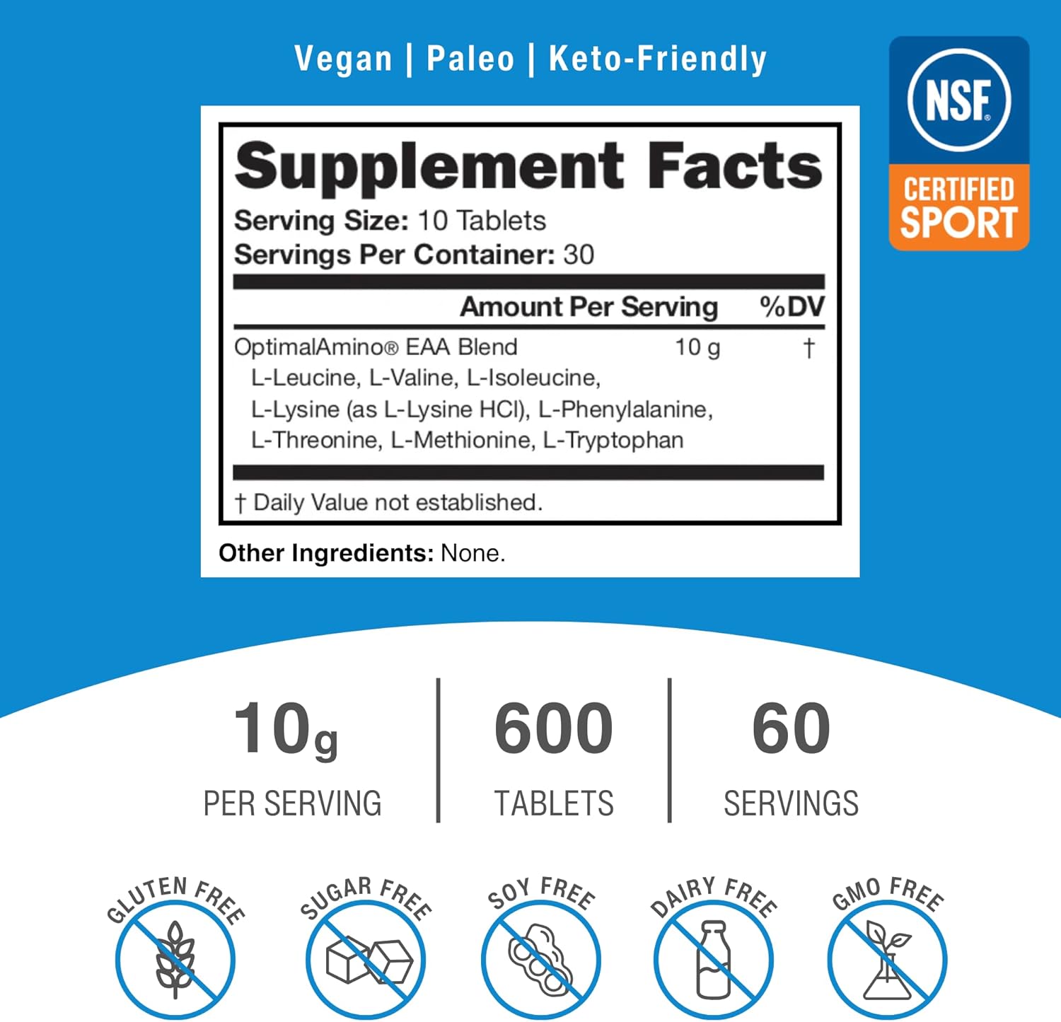 600 Count OptimalAmino Tablets Fitness Bundle | Essential Amino Acid (EAA) Supplement for Muscle Recovery | BCAA Protein for Pre/Post Workout | NSF Certified for Sport®