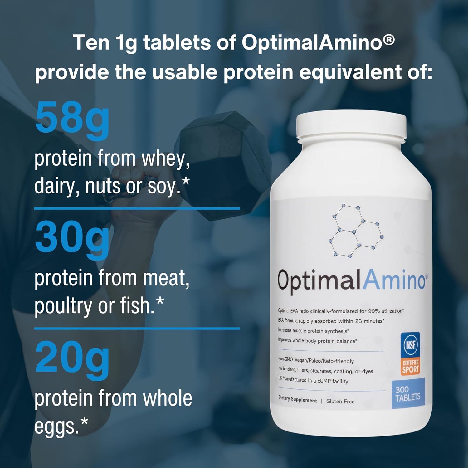 600 Count OptimalAmino Tablets Fitness Bundle | Essential Amino Acid (EAA) Supplement for Muscle Recovery | BCAA Protein for Pre/Post Workout | NSF Certified for Sport®