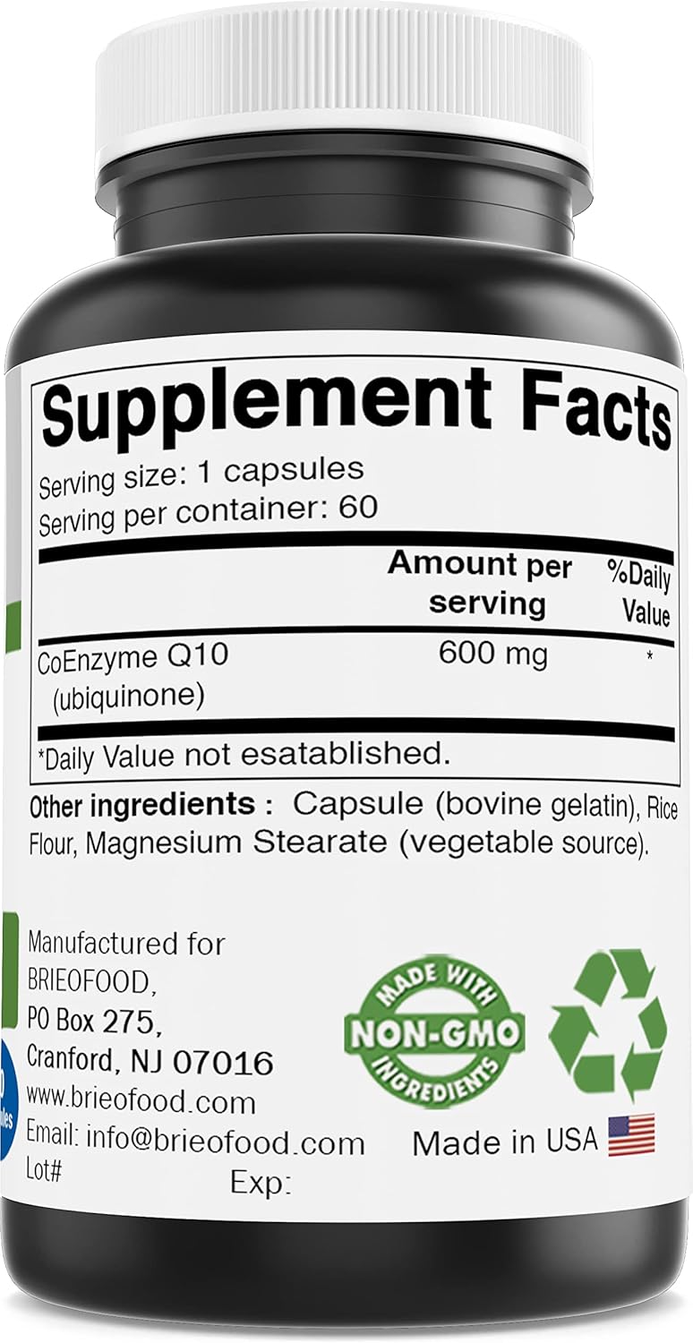 600 mg Brieofood CoQ10 Capsules for Heart Health - 60 Count