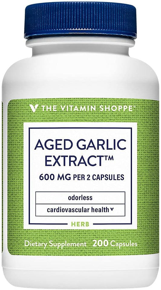 600 MG Odorless Aged Garlic Extract Capsules for Cardiovascular Health - 200 Count by The Vitamin Shoppe