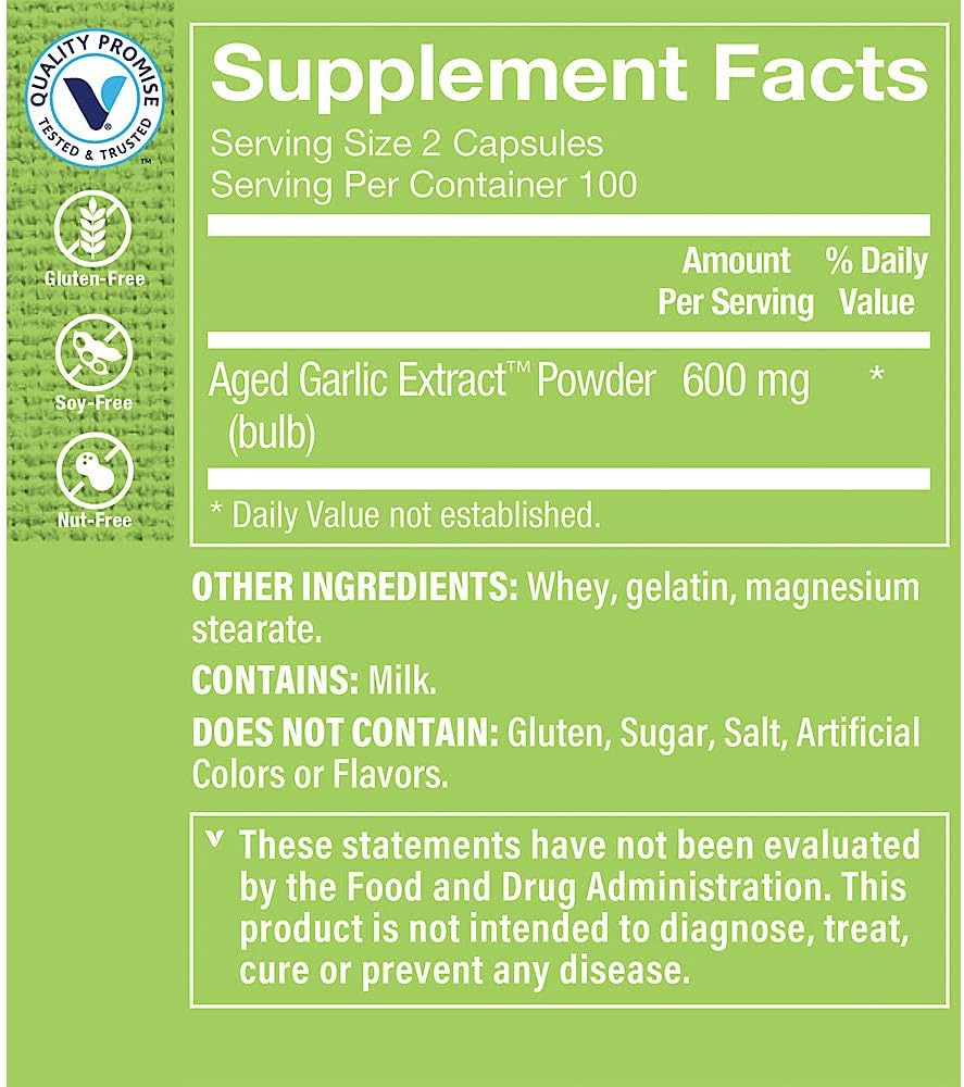 600 MG Odorless Aged Garlic Extract Capsules for Cardiovascular Health - 200 Count by The Vitamin Shoppe