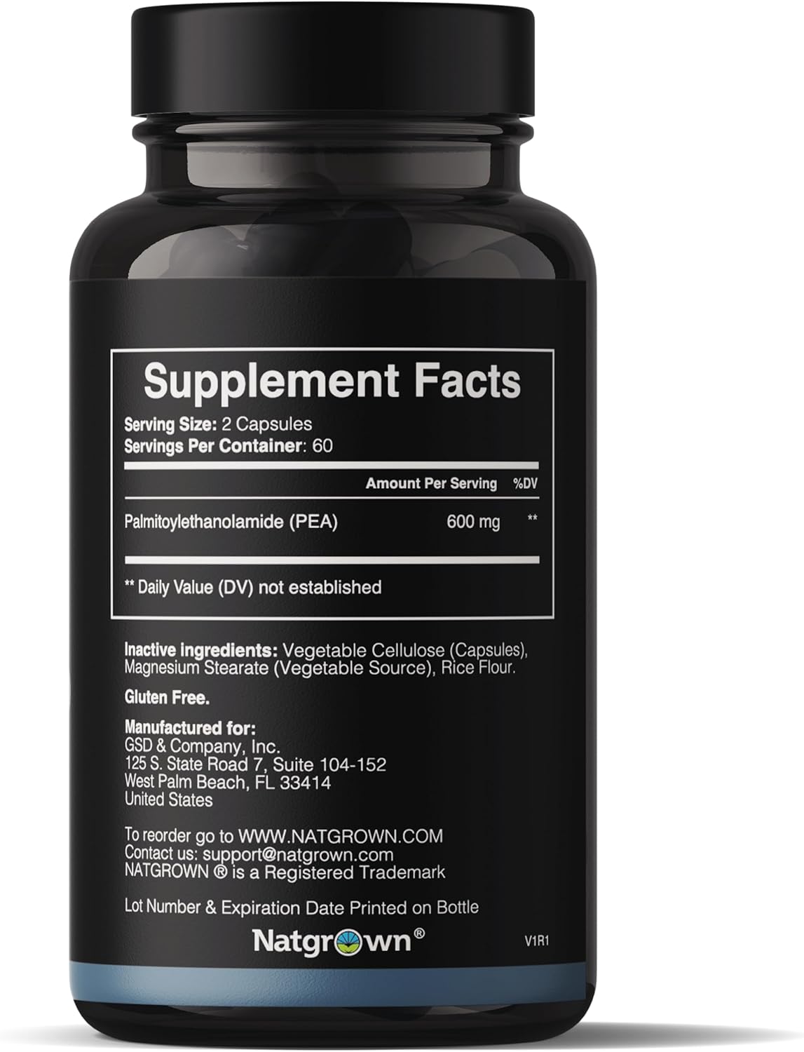 600 mg Palmitoylethanolamide (PEA) Supplement - 120 Capsules by Natgrown