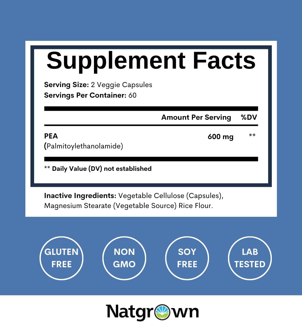 600 mg Palmitoylethanolamide (PEA) Supplement - 120 Capsules by Natgrown