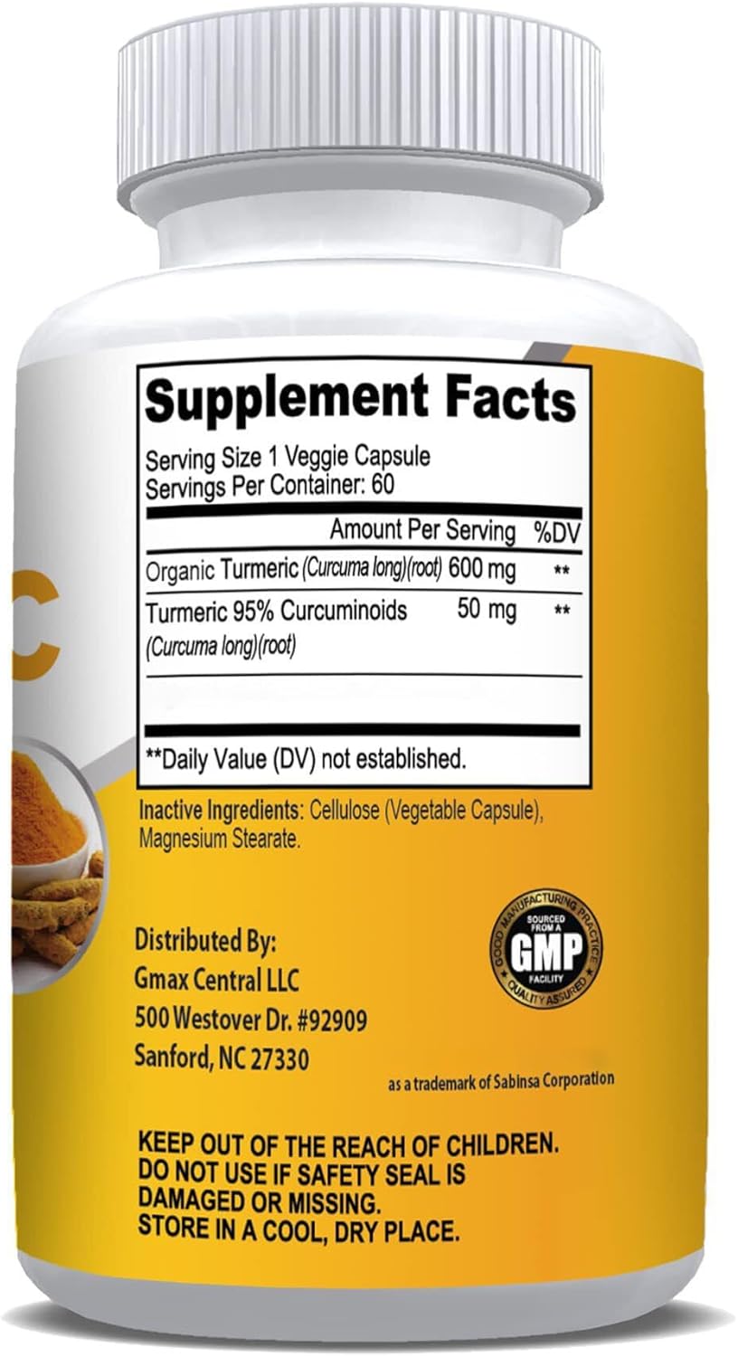600 mg Turmeric Curcumin Supplement - Vegetarian Capsules by NusaPure