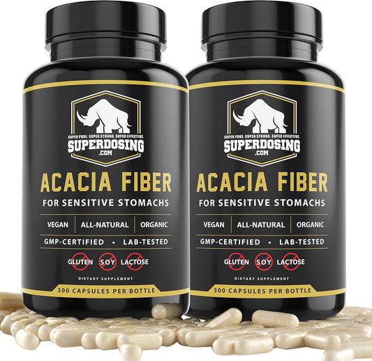 600 Pack SuperDosing Organic Acacia Senegal Fiber Capsules - Fast-Acting Vegan Prebiotic Supplement