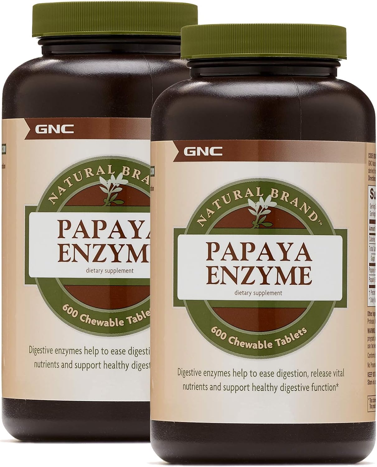 600 Tablets GNC Natural Brand Papaya Enzyme for Healthy Digestive Function