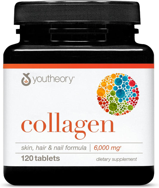 6,000 mg Collagen Supplements with Vitamin C for Hair, Skin & Nails - Youtheory Advanced Collagen - 120 Tablets for Women and Men