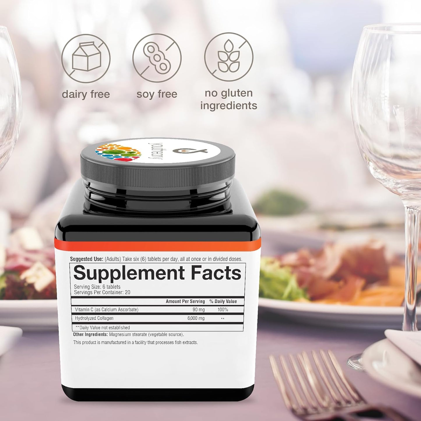 6,000 mg Collagen Supplements with Vitamin C for Hair, Skin & Nails - Youtheory Advanced Collagen - 120 Tablets for Women and Men