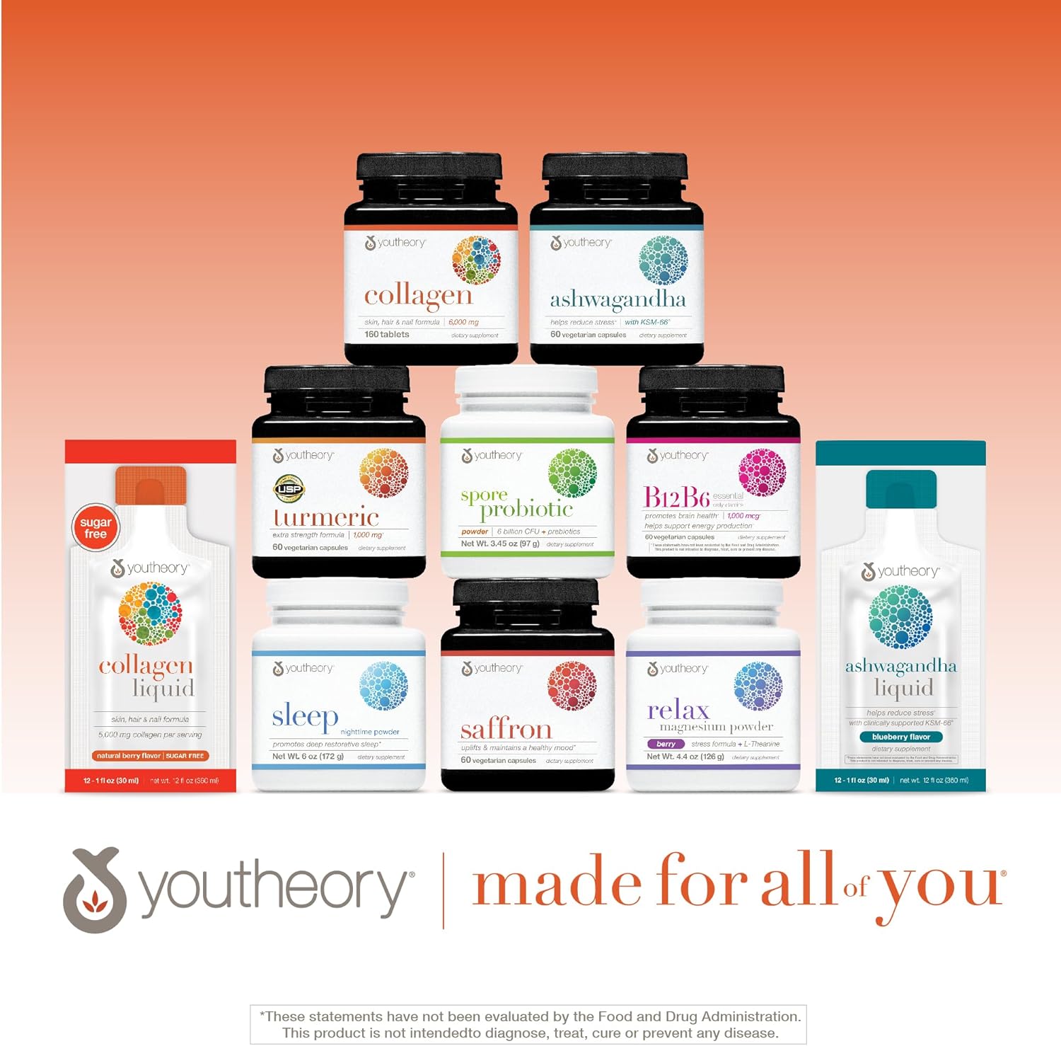 6,000 mg Collagen Supplements with Vitamin C for Hair, Skin & Nails - Youtheory Advanced Collagen - 120 Tablets for Women and Men