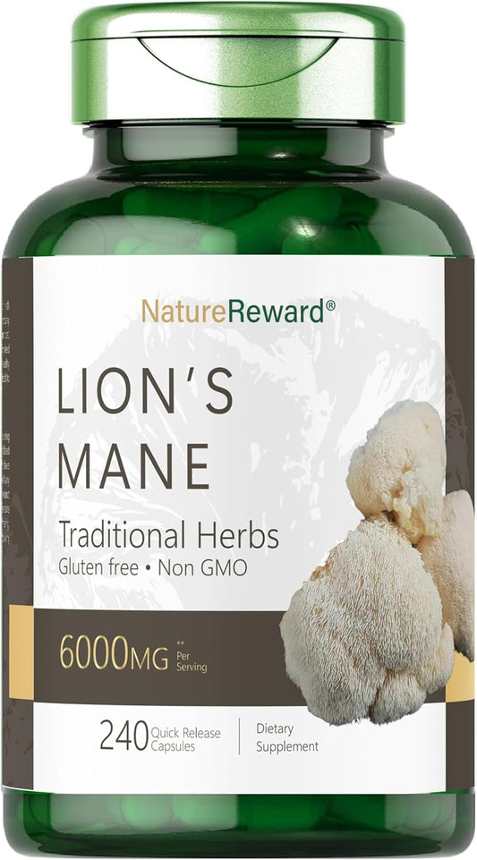 6000MG Lion's Mane Mushroom Supplement for Mental Clarity, Focus, and Memory - 240 Capsules