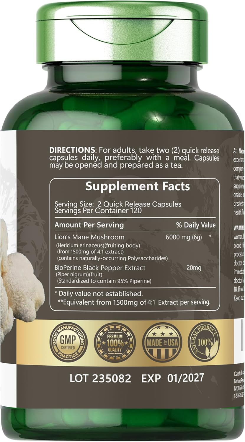 6000MG Lion's Mane Mushroom Supplement for Mental Clarity, Focus, and Memory - 240 Capsules