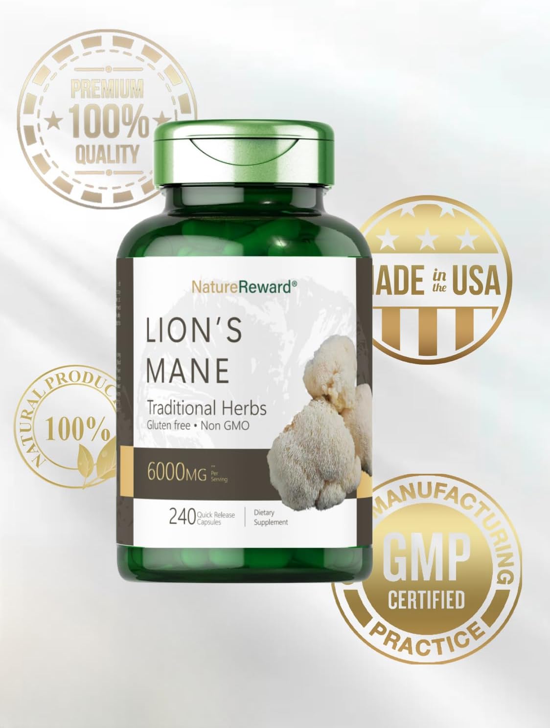 6000MG Lion's Mane Mushroom Supplement for Mental Clarity, Focus, and Memory - 240 Capsules
