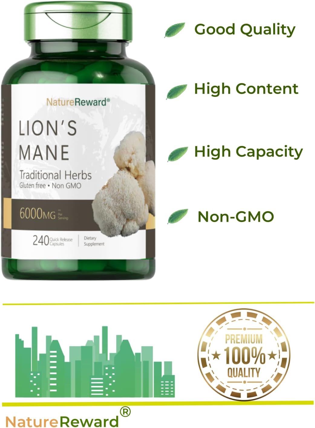 6000MG Lion's Mane Mushroom Supplement for Mental Clarity, Focus, and Memory - 240 Capsules
