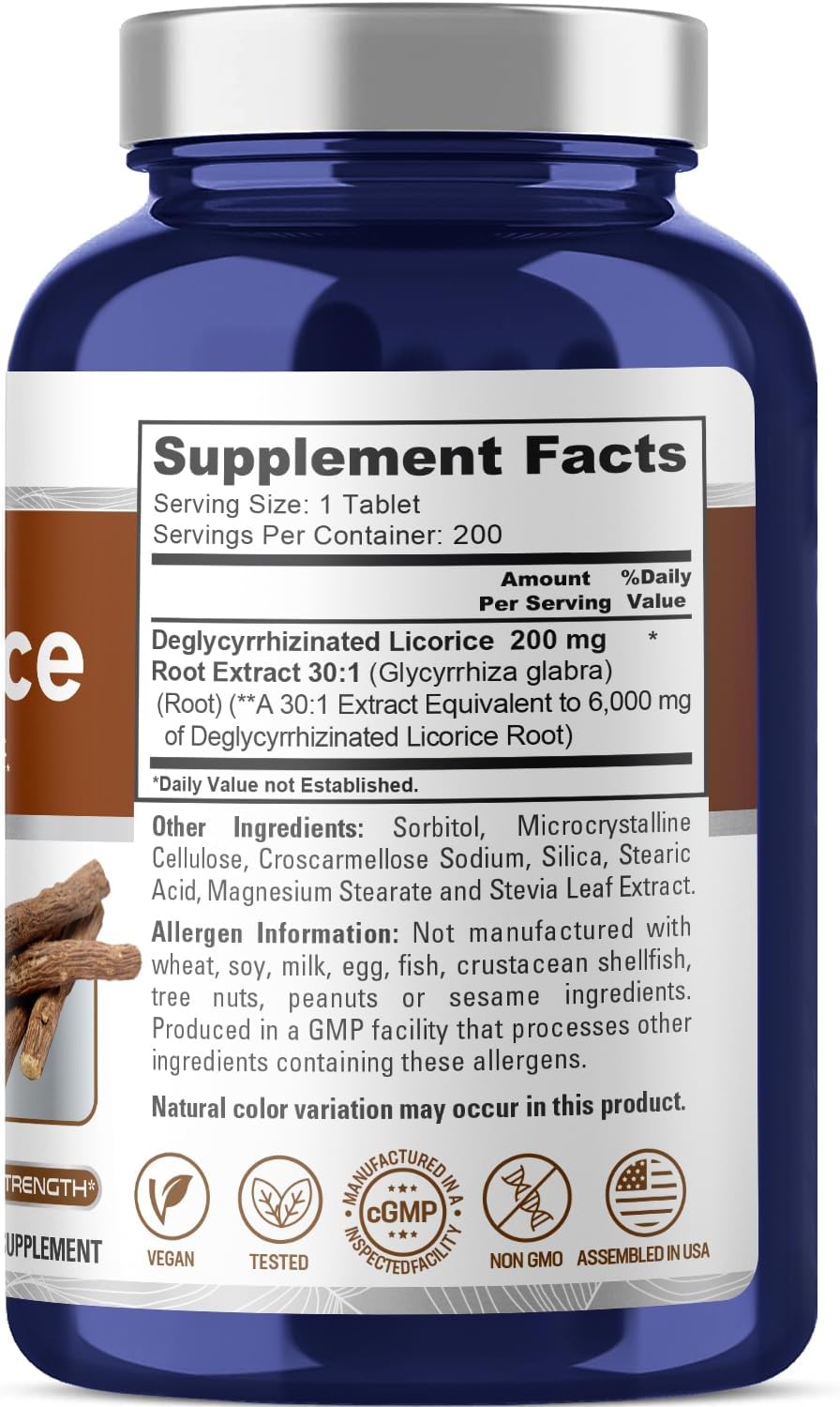 6,000mg NusaPure DGL Deglycyrrhizinated Licorice Chewable Tabs - 200 Count, Vegan & Non-GMO Supplement