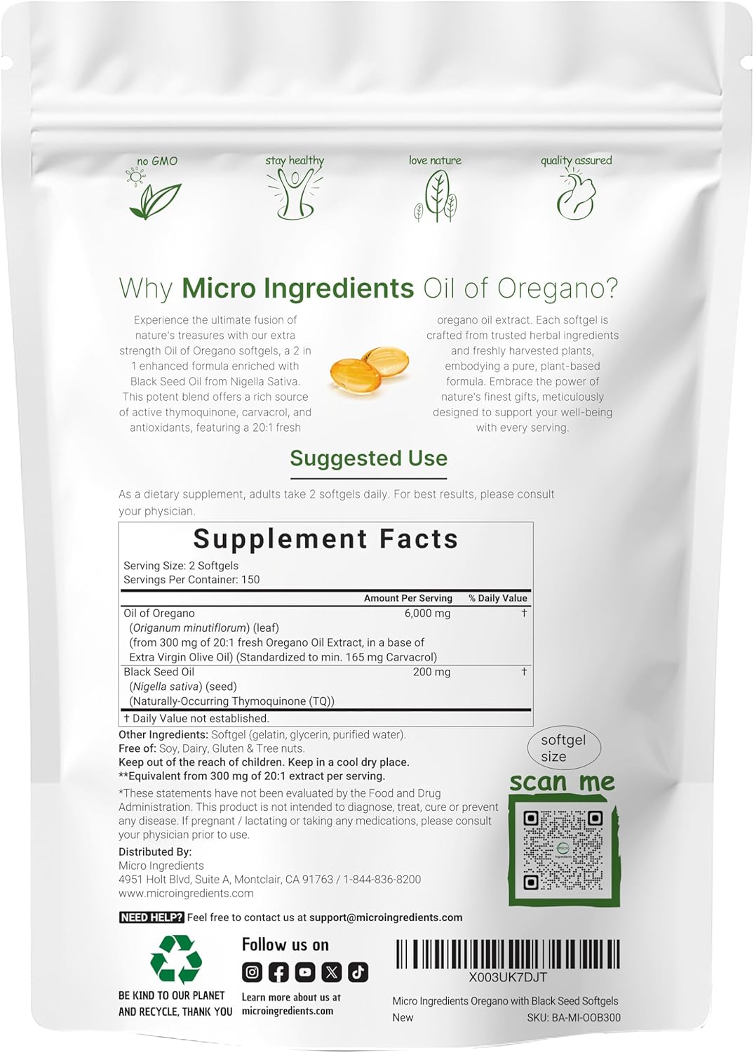 6,000mg Oil of Oregano Softgels & Myo & D-Chiro Inositol Powder Bundle | 4X Strength Carvacrol & Thymoquinone | Women's Inositol Supplement - 2 Pack