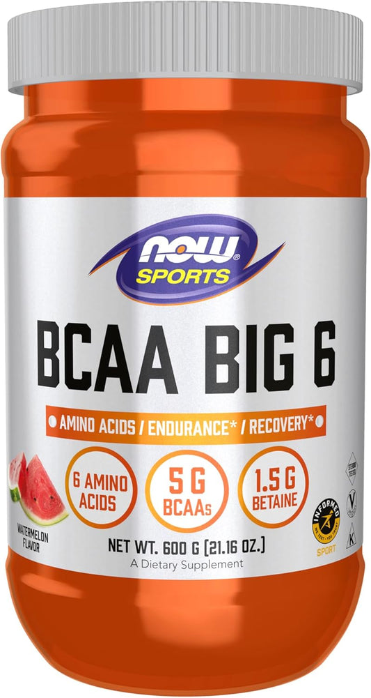 600g NOW Foods Sports Nutrition BCAA Big 6 Watermelon Flavor Amino Acids Supplement