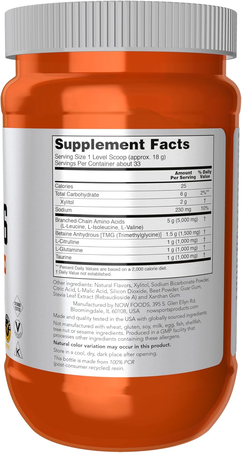 600g NOW Foods Sports Nutrition BCAA Big 6 Watermelon Flavor Amino Acids Supplement