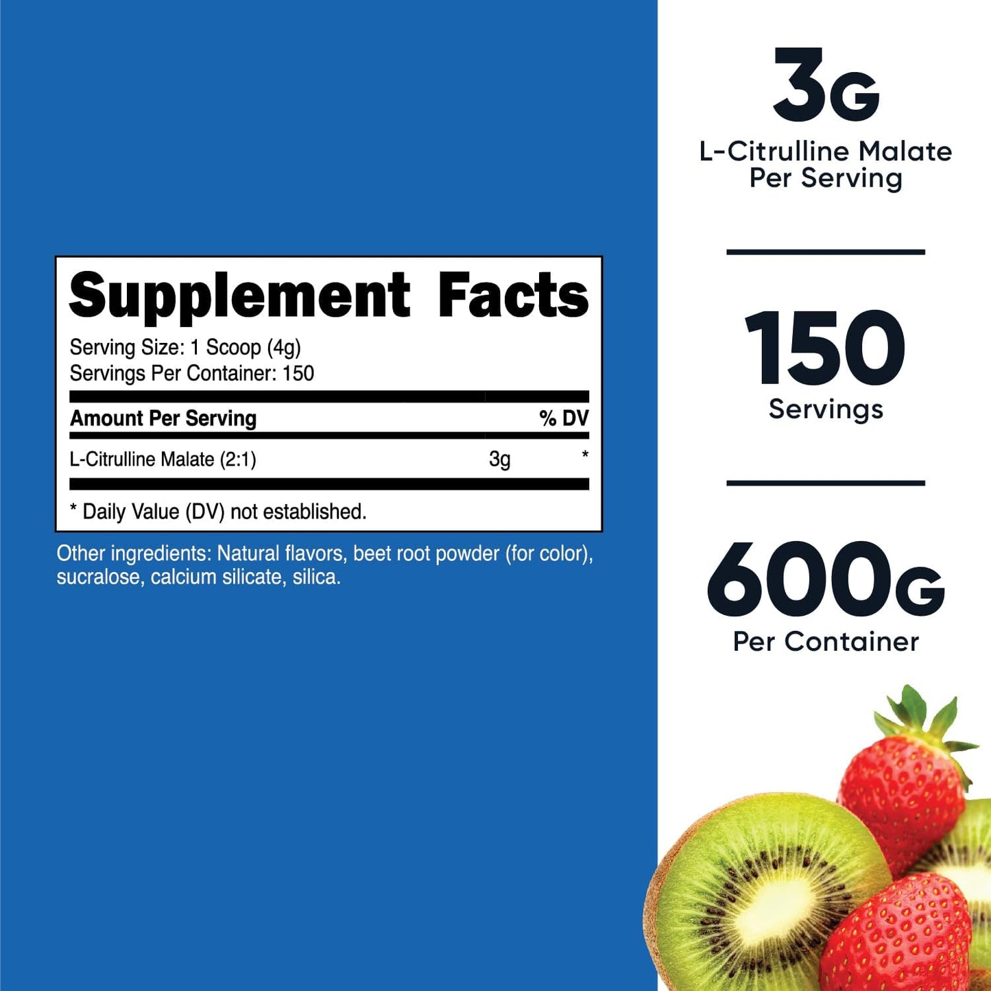600g Nutricost L-Citrulline Malate 2:1 Powder - Strawberry Kiwi Flavor