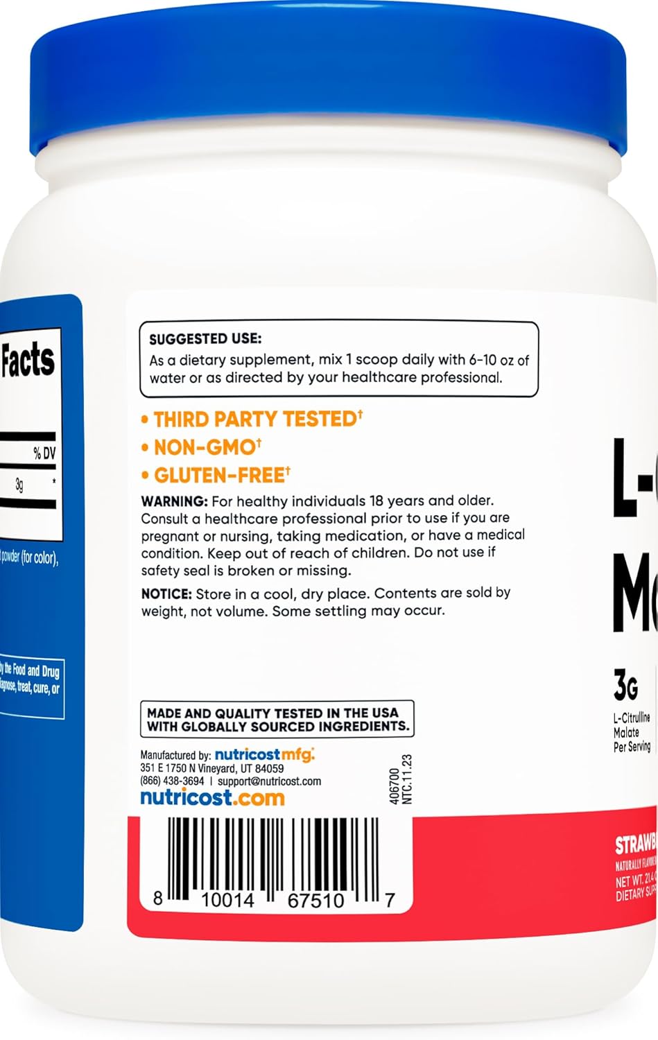 600g Nutricost L-Citrulline Malate 2:1 Powder - Strawberry Kiwi Flavor