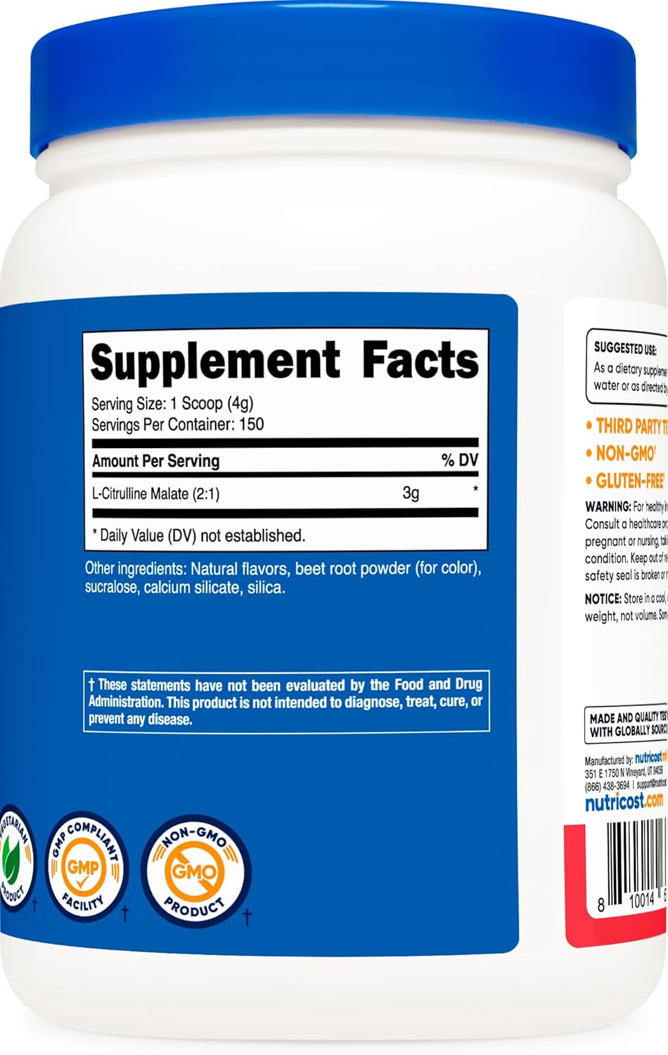 600g Nutricost L-Citrulline Malate 2:1 Powder - Strawberry Kiwi Flavor