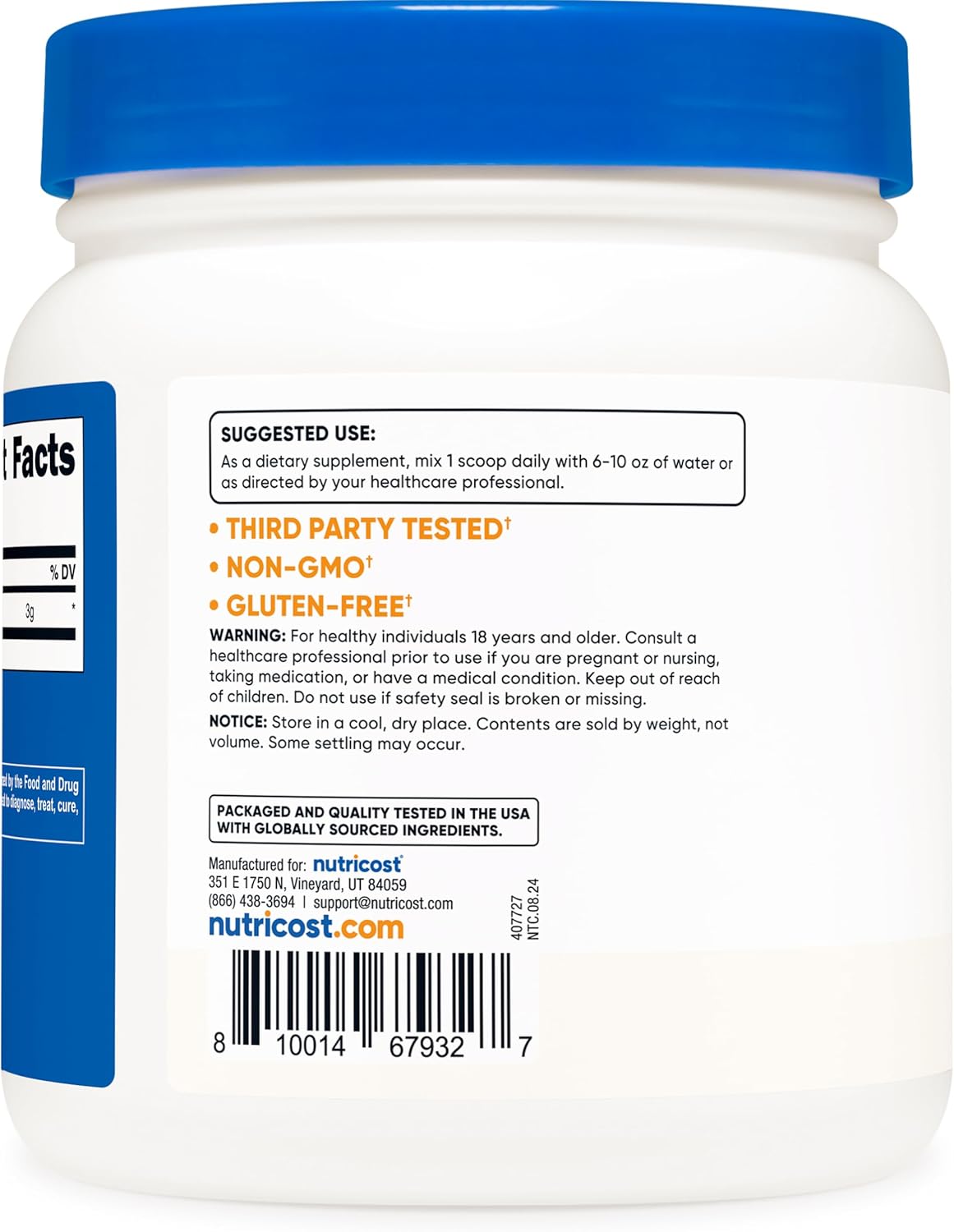600g Nutricost Pure L-Citrulline Base Powder - High-Quality Supplement