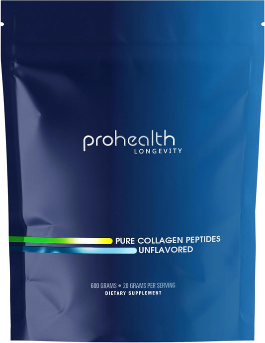 600g ProHealth Pure Collagen Peptides Powder for Hair, Skin, Bones, and Joints | Grass-Fed, Pasture-Raised, Unflavored | Third-Party Tested | Supports Longevity