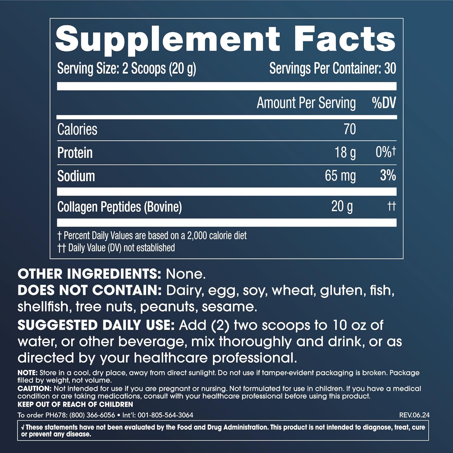 600g ProHealth Pure Collagen Peptides Powder for Hair, Skin, Bones, and Joints | Grass-Fed, Pasture-Raised, Unflavored | Third-Party Tested | Supports Longevity