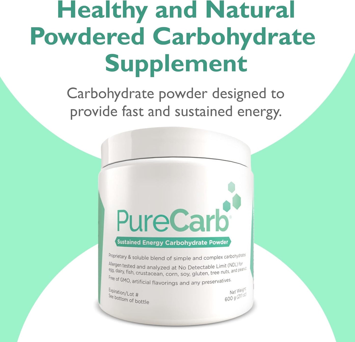 600g PureCarb Powder: Sustained Energy Blend of Simple & Complex Carbs, Non-GMO