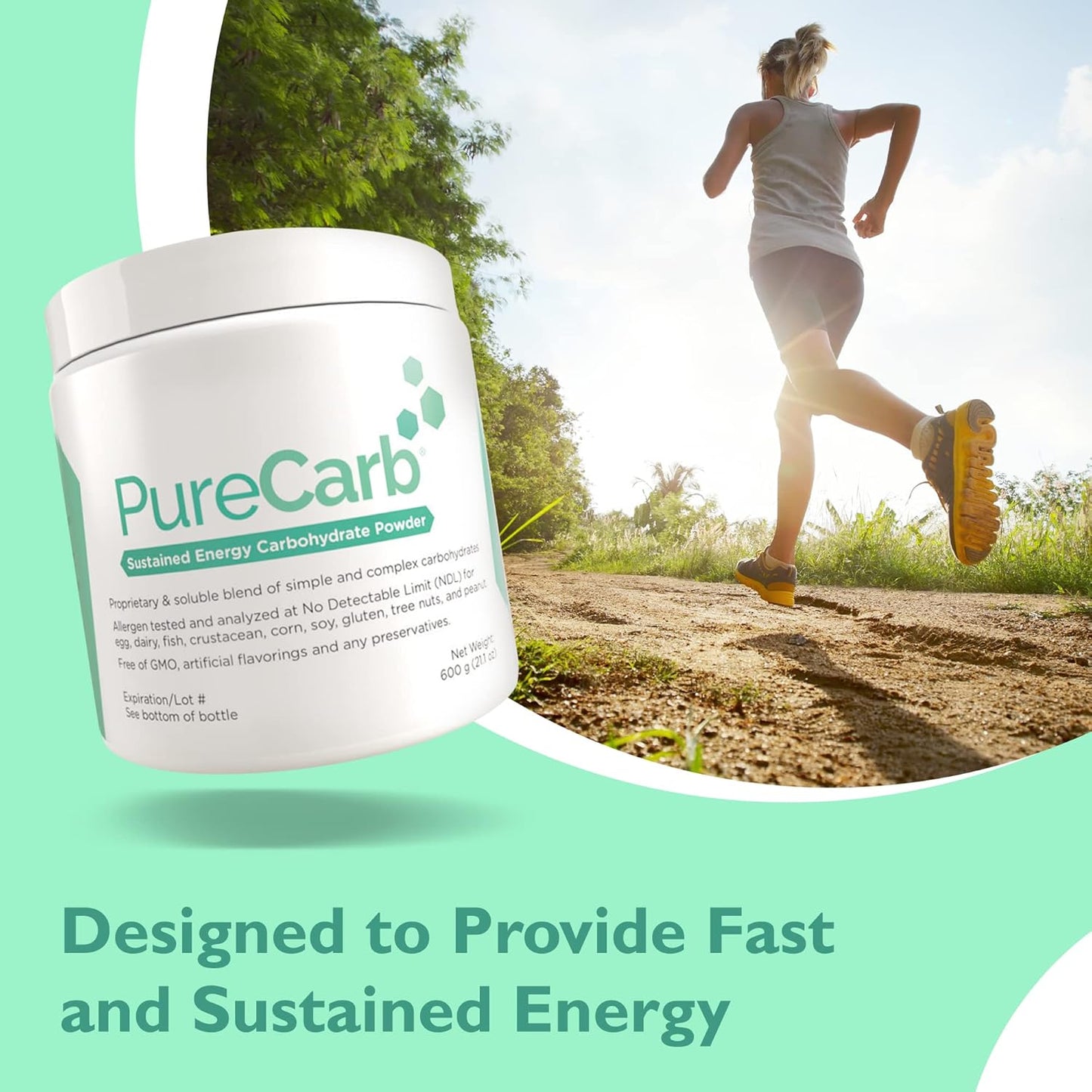600g PureCarb Powder: Sustained Energy Blend of Simple & Complex Carbs, Non-GMO