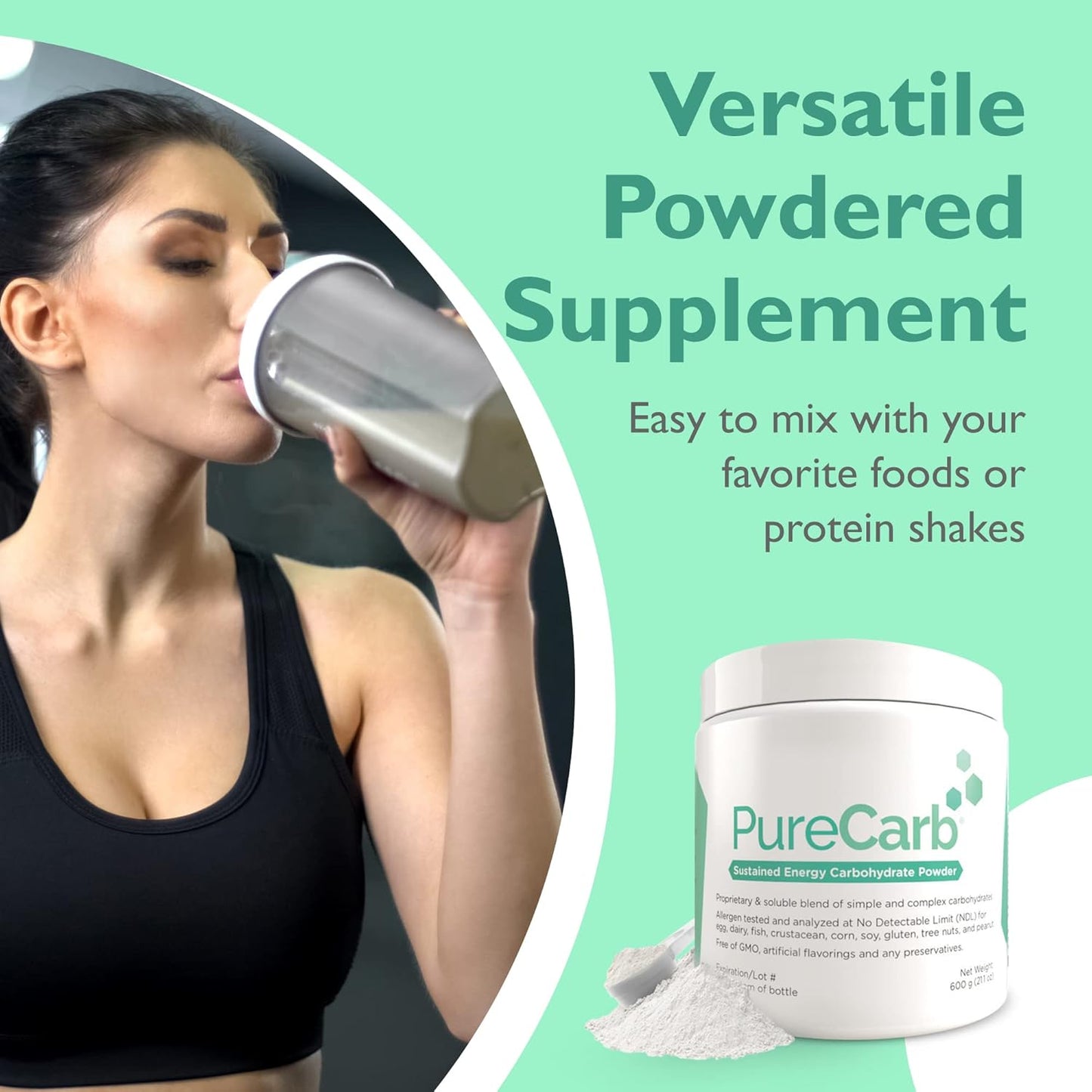 600g PureCarb Powder: Sustained Energy Blend of Simple & Complex Carbs, Non-GMO