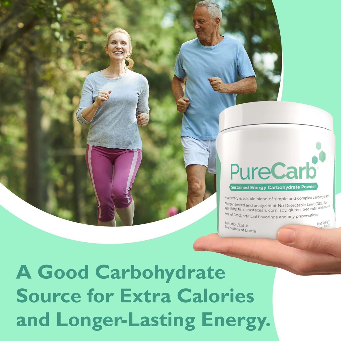 600g PureCarb Powder: Sustained Energy Blend of Simple & Complex Carbs, Non-GMO