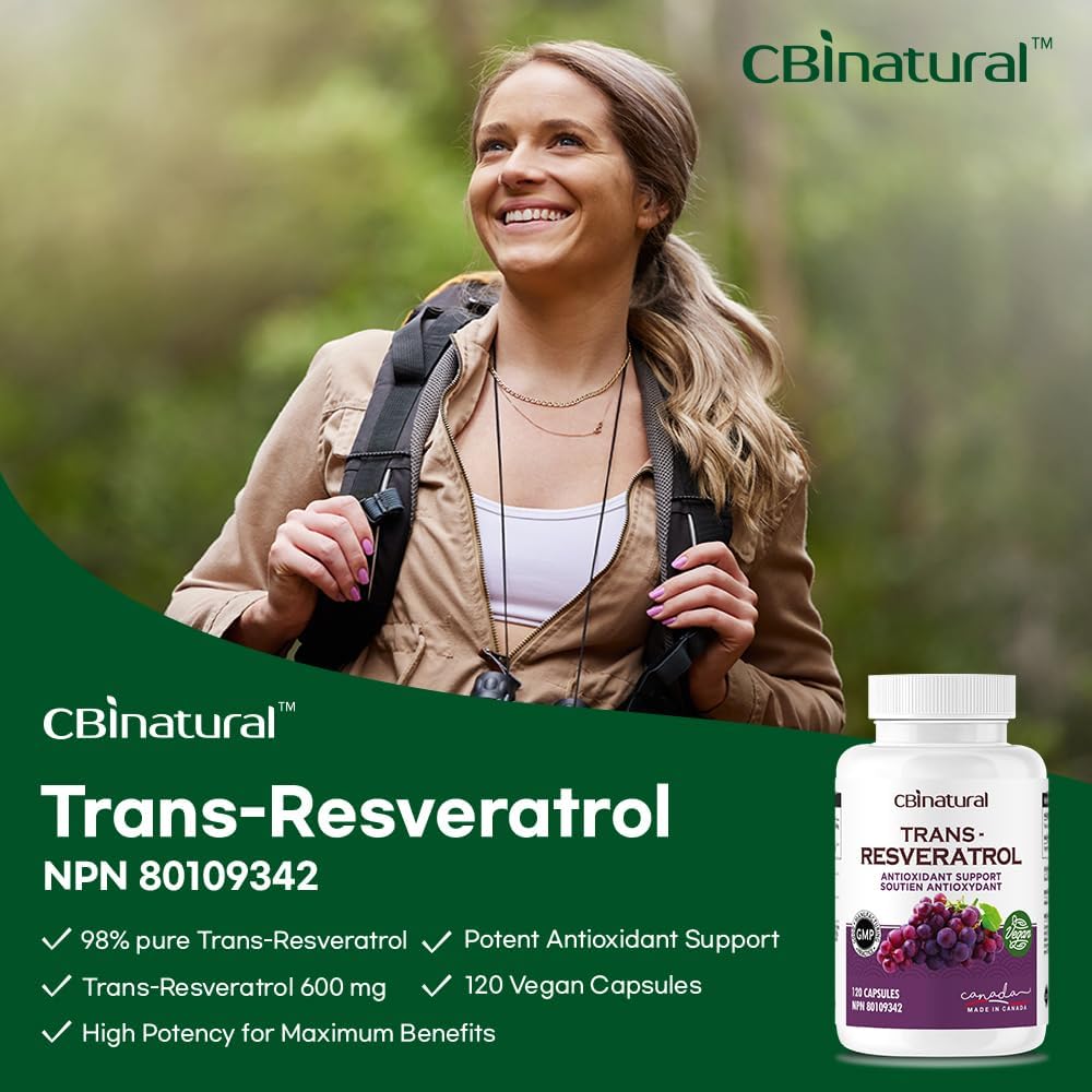 600mg 98% Pure Trans-Resveratrol Capsules - 120 Vegan Capsules, 4-Month Supply