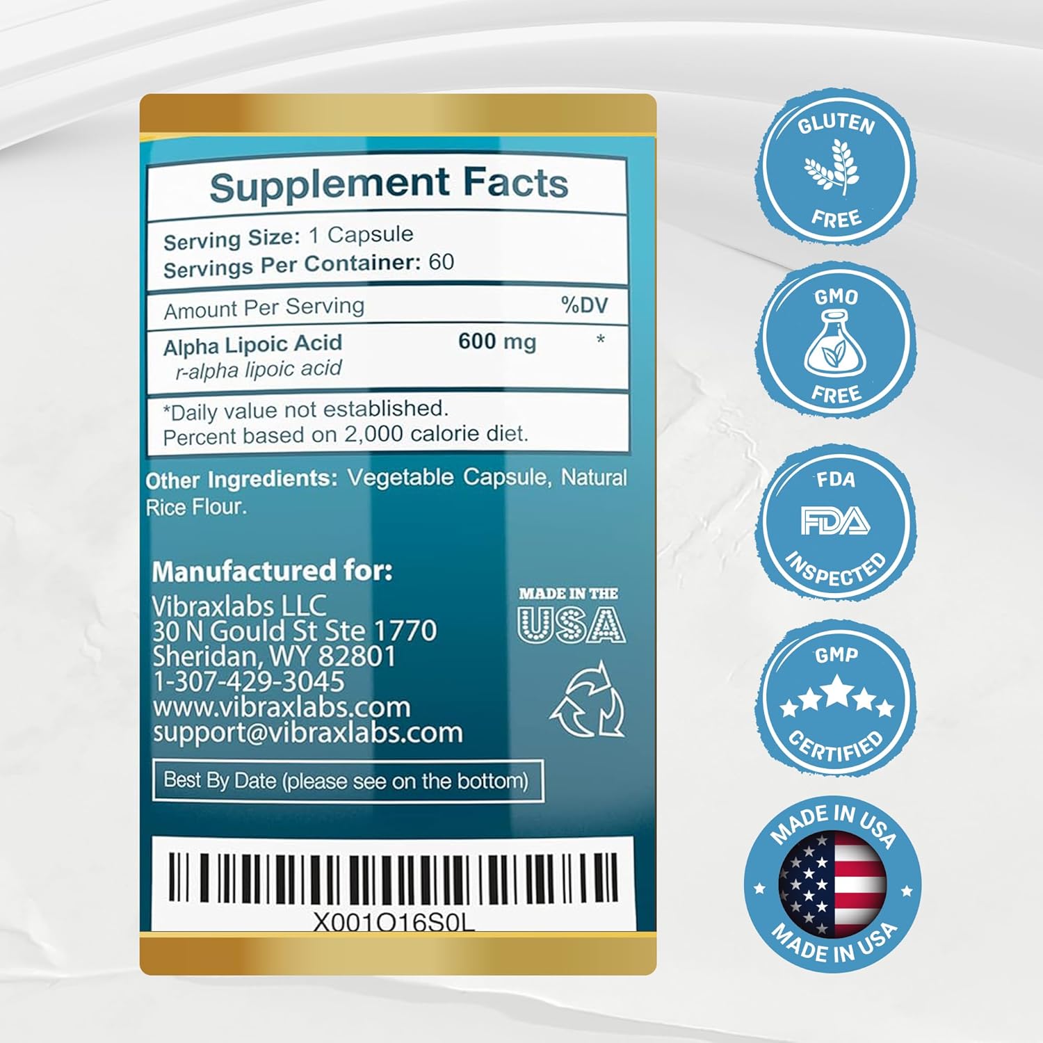 600mg Alpha Lipoic Acid Capsules - Pure Vegetarian Supplement for Nerve Pain, Skin, Face, Eye, Brain Boost - Sustain Natural Detox, Non-GMO