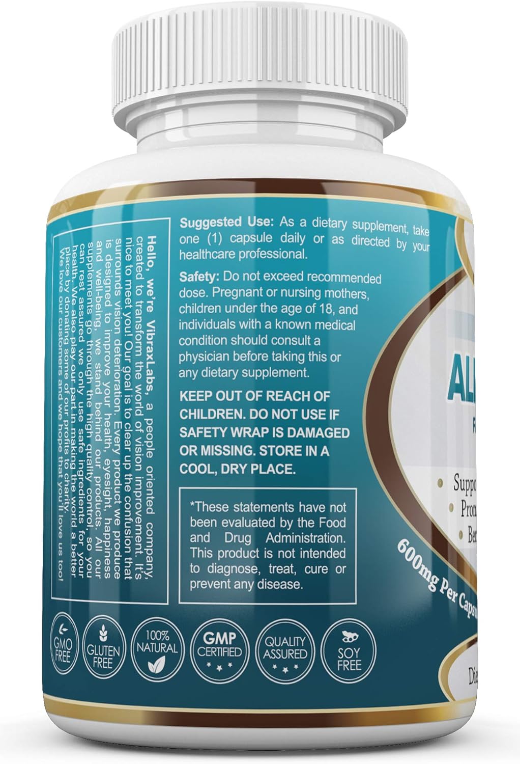 600mg Alpha Lipoic Acid Capsules - Pure Vegetarian Supplement for Nerve Pain, Skin, Face, Eye, Brain Boost - Sustain Natural Detox, Non-GMO
