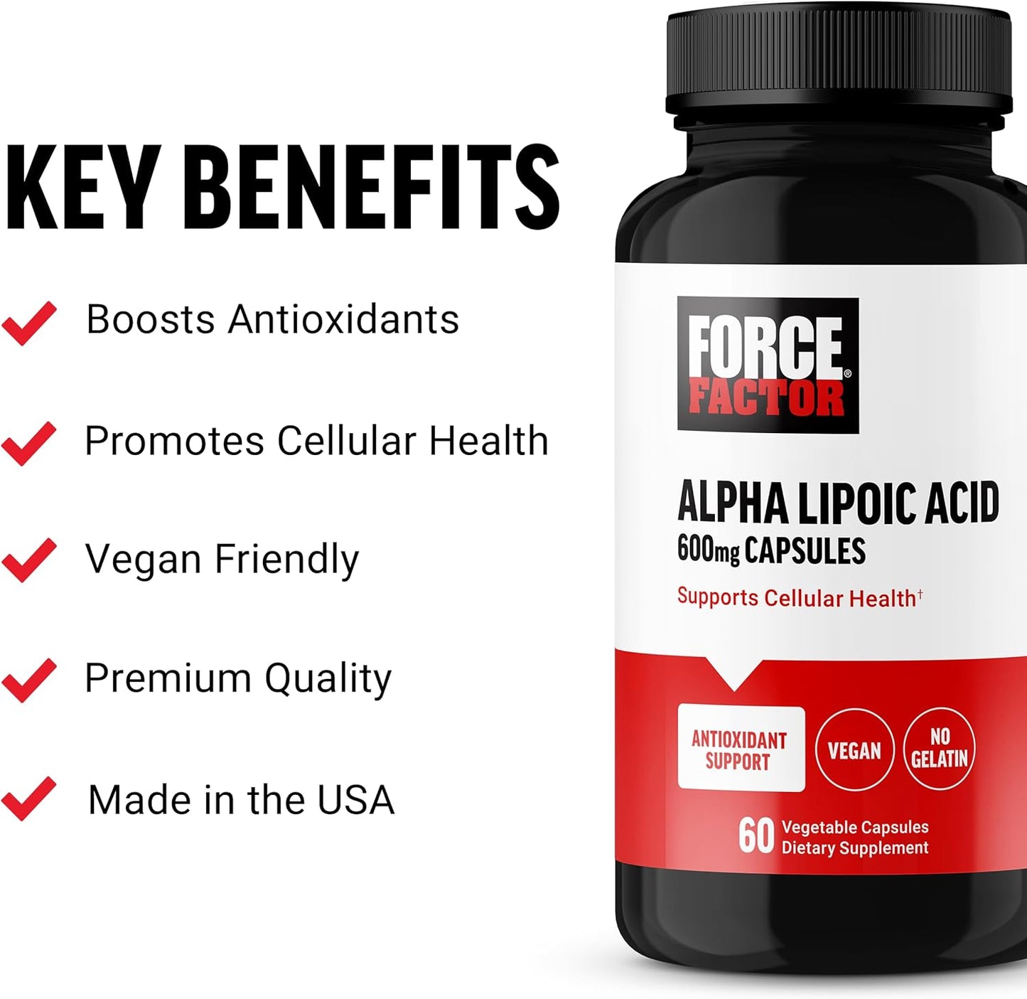 600mg Alpha Lipoic Acid Capsules for Cardiovascular Support & Cellular Health – Vegan Antioxidant Supplement (60 Capsules)