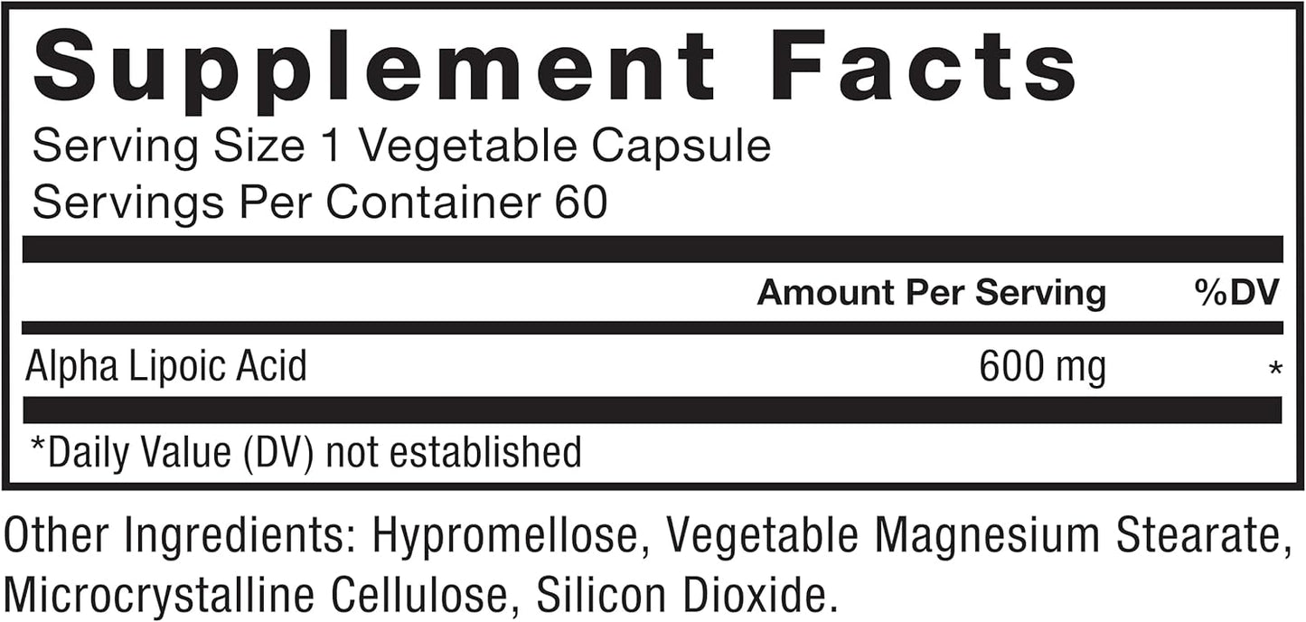 600mg Alpha Lipoic Acid Capsules for Cardiovascular Support & Cellular Health – Vegan Antioxidant Supplement (60 Capsules)