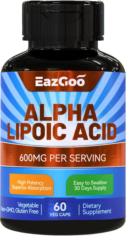 600mg Alpha Lipoic Acid Supplement - Vegan & Gluten Free - Non-GMO ALA Capsules - 60 Count