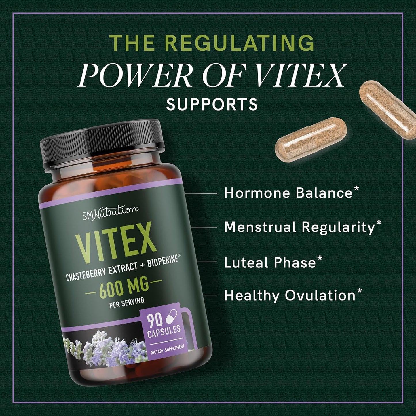 600mg Chasteberry Supplement for Women's Hormone Balance, Menopause & Acne - 90 Capsules