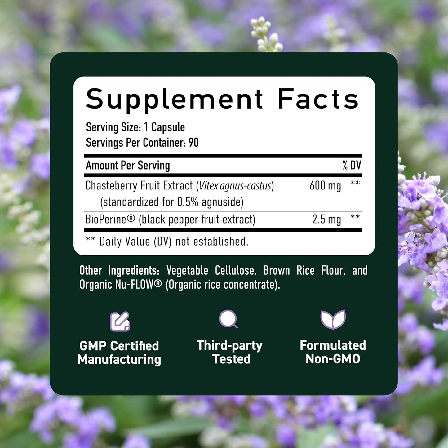 600mg Chasteberry Supplement for Women's Hormone Balance, Menopause & Acne - 90 Capsules