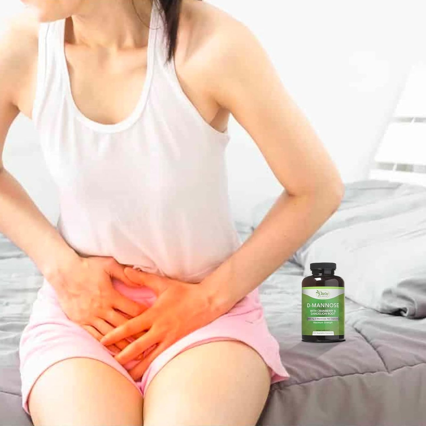 600mg D-Mannose Capsules with Cranberry & Dandelion Extract - Urinary Tract Health Support, Detox Body - 240 Count