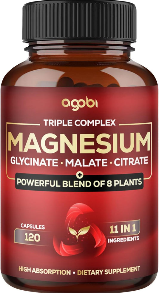 600mg Magnesium Glycinate, Malate, & Citrate Capsules with Added Spinach & Swiss Chard for Calm & Muscle Cramp Support