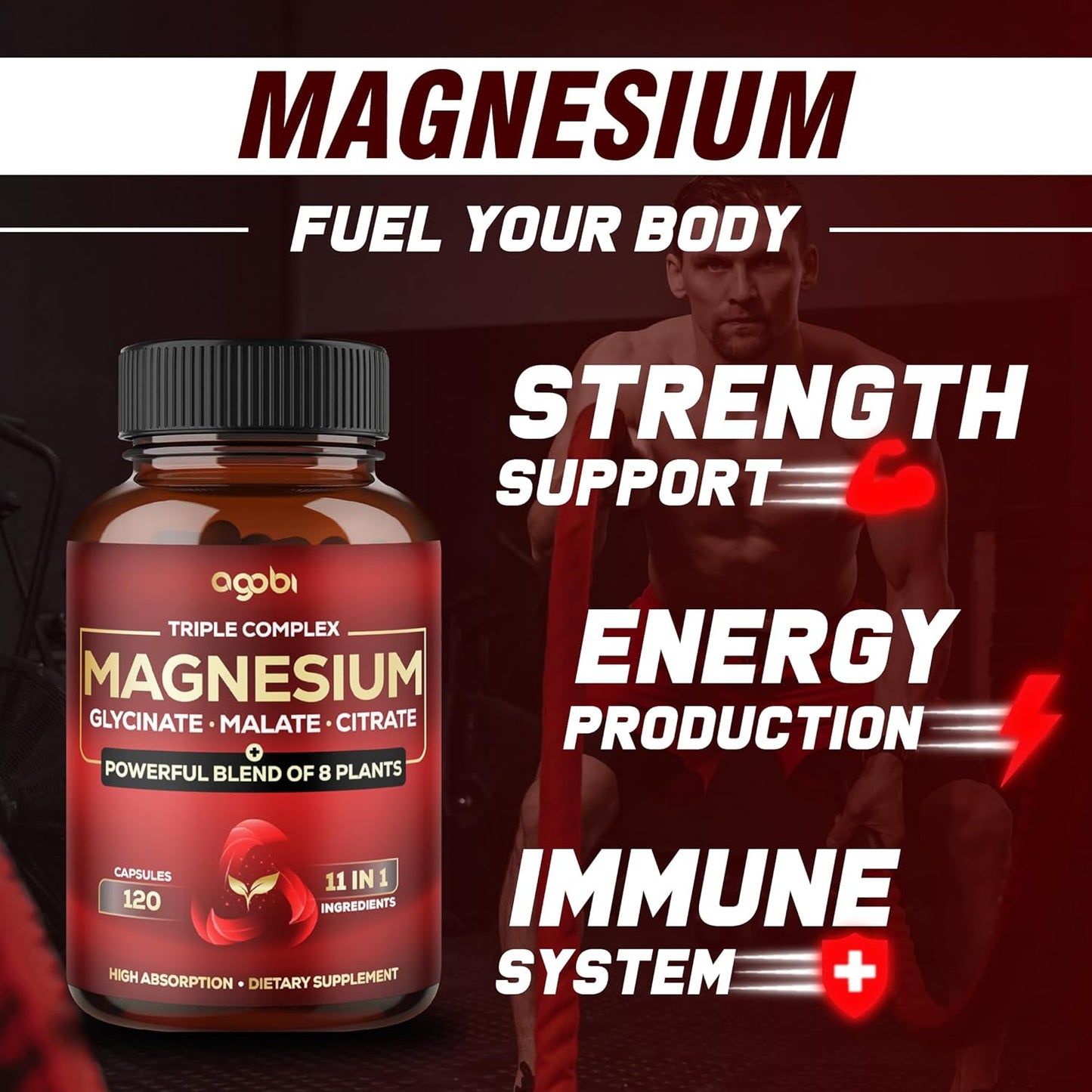 600mg Magnesium Glycinate, Malate, & Citrate Capsules with Added Spinach & Swiss Chard for Calm & Muscle Cramp Support