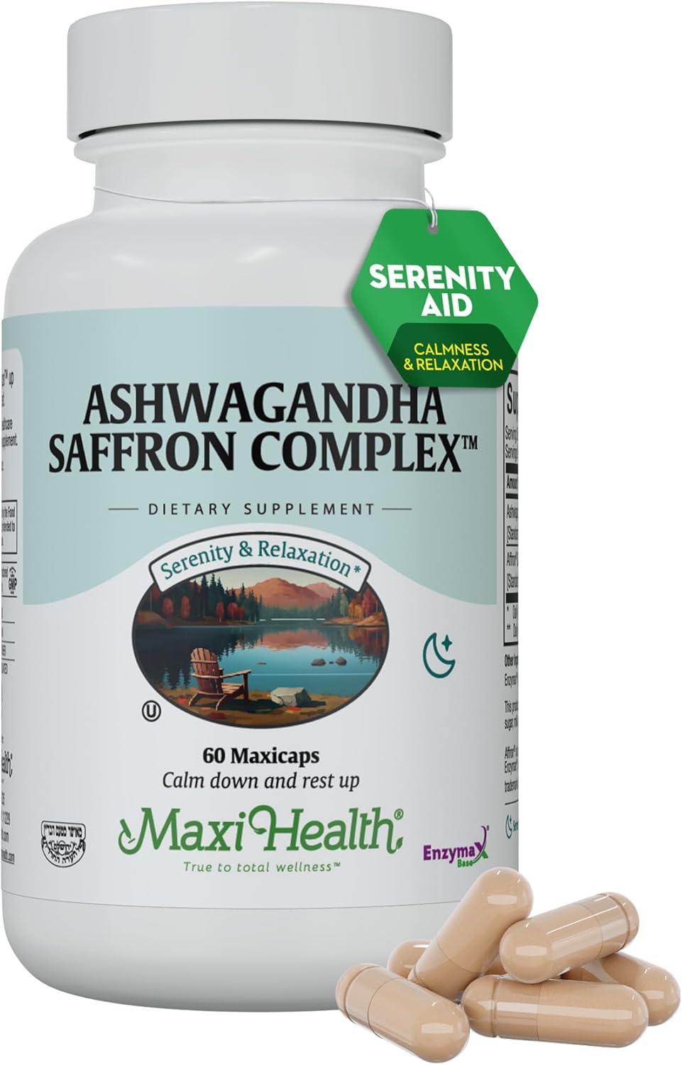 600mg Maxi Health Ashwagandha Saffron Complex with 30mg Saffron Extract - Mood Support & Relaxation - Vegetarian & Non GMO - 60 Capsules