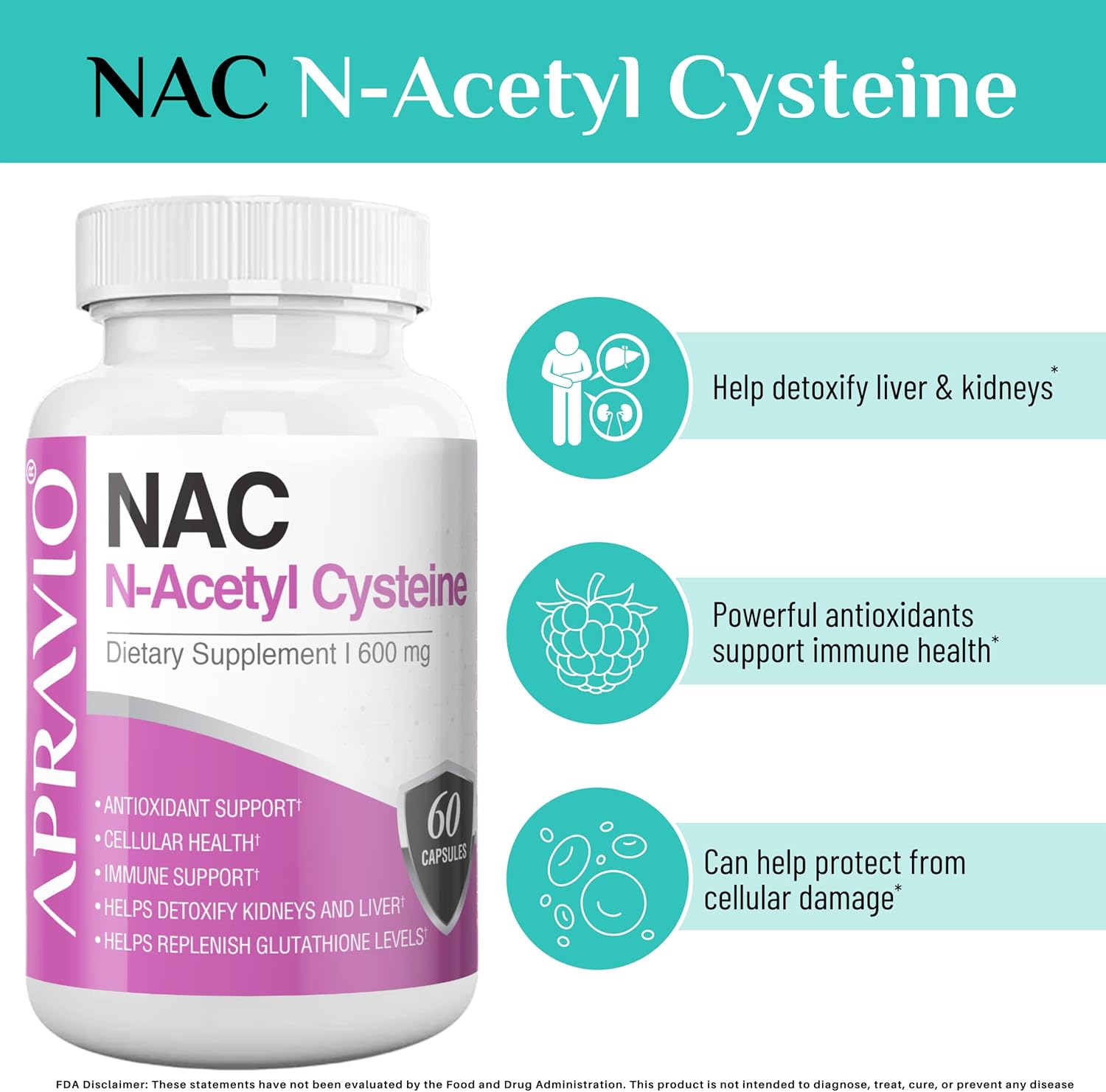 600mg N-Acetyl Cysteine Capsules for Antioxidant & Immune Support - 60 count