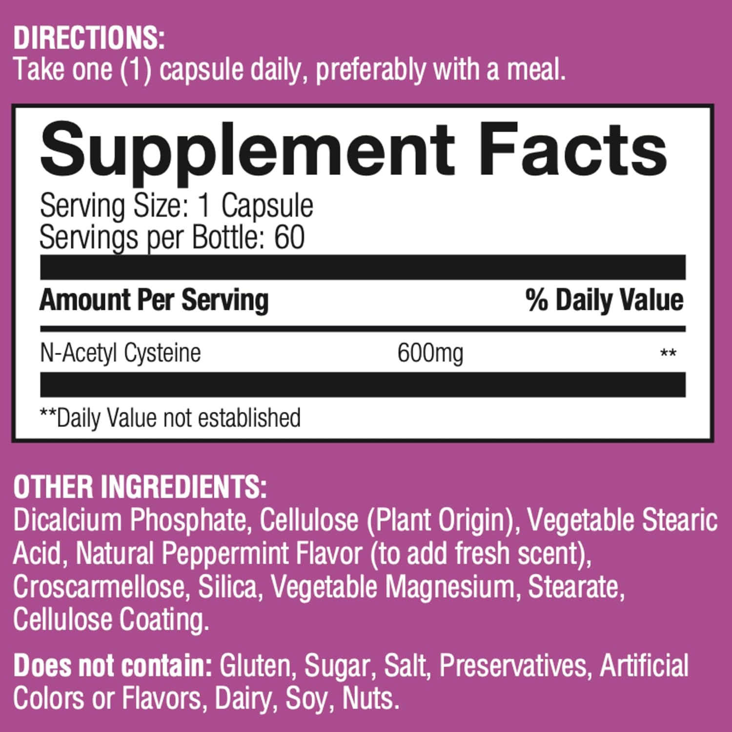 600mg N-Acetyl Cysteine Capsules for Antioxidant & Immune Support - 60 count