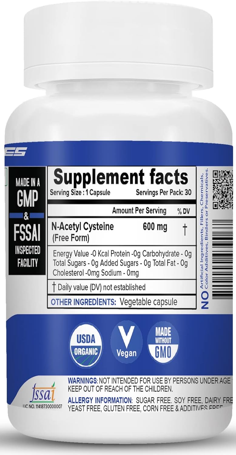600mg NAC (N-Acetyl L-Cysteine) Supplement - 30 Capsules for Immune Support & Antioxidant Benefits